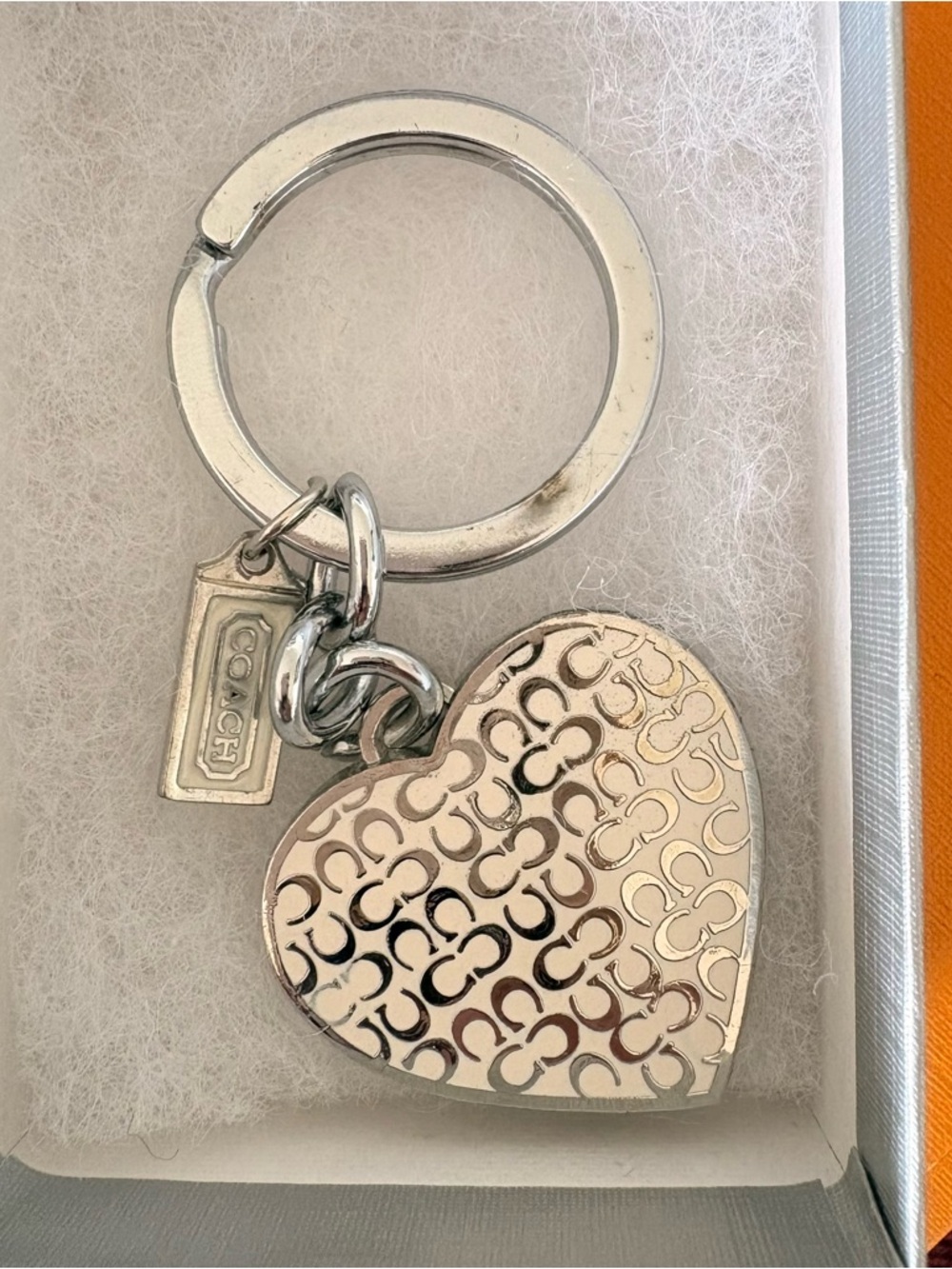 COACH Silver Heart Logo Key Ring Charm